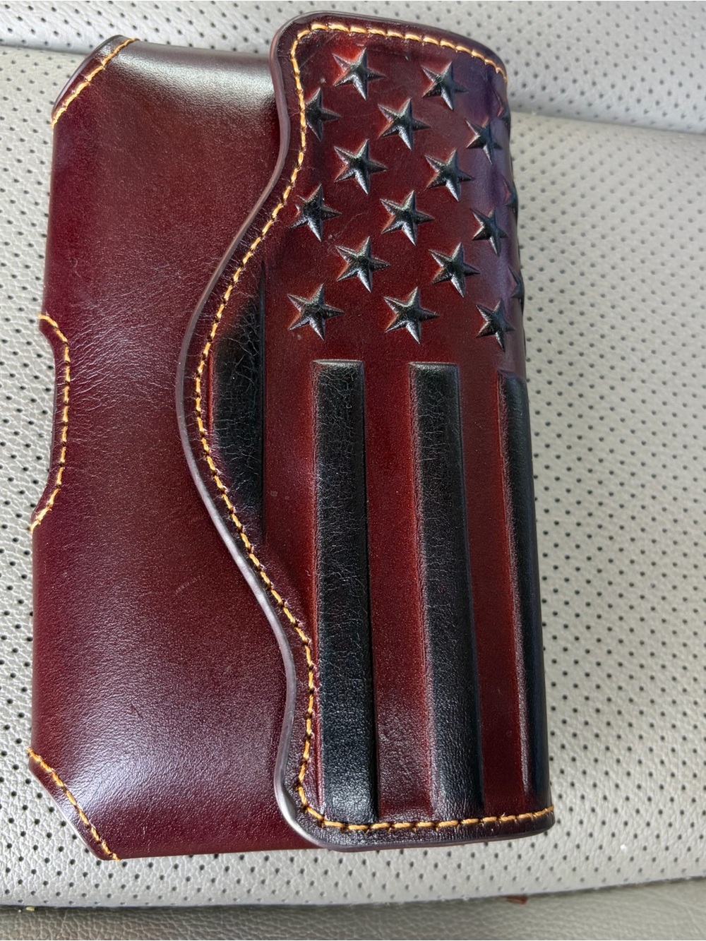 Montana West Brown  & Black Embossed Flag Leather Phone Holster with belt loop.